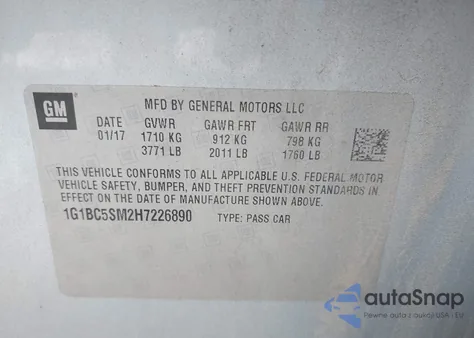 2017 Chevrolet Cruze Ls Auto z USA, uszkodzony, nr VIN 1G1BC5SM2H7226890